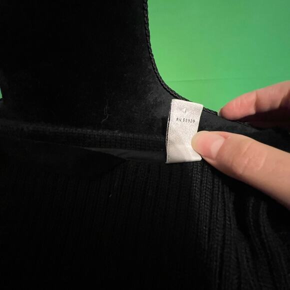 Investments Black Leather Suede Wool Knit Women's Zip Up Jacket - Picture 6 of 14